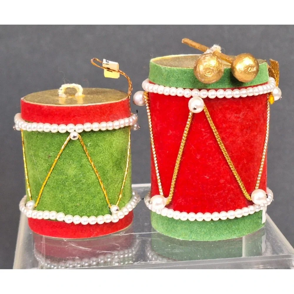 Lot Of 2 Made In‎ Japan Xmas Cardboard Drum Ornaments